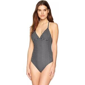 Speedo Women's Print Seamed One Piece, Black/White, Medium